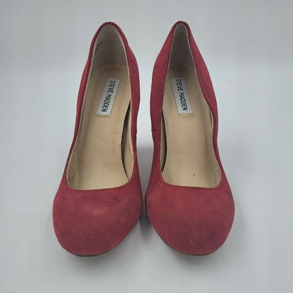 Steve Madden Katrin Red Suede Stacked Block Heel Women's Pumps Shoe Size 7.5M - Picture 3 of 11